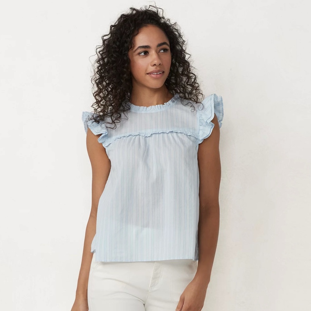 Lauren Conrad BabyDoll Top Women's LC Ruffle High-Neck Blouse XD